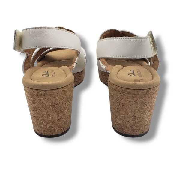 Clarks‎ Collection Giselle Beach Wedge Sandals Womens 11 White Leather Cork - Picture 6 of 9